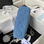 Denim Flap Bag with Silver-Tone Chain