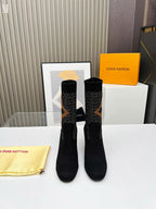 Monogram Knit Block Heel Boots