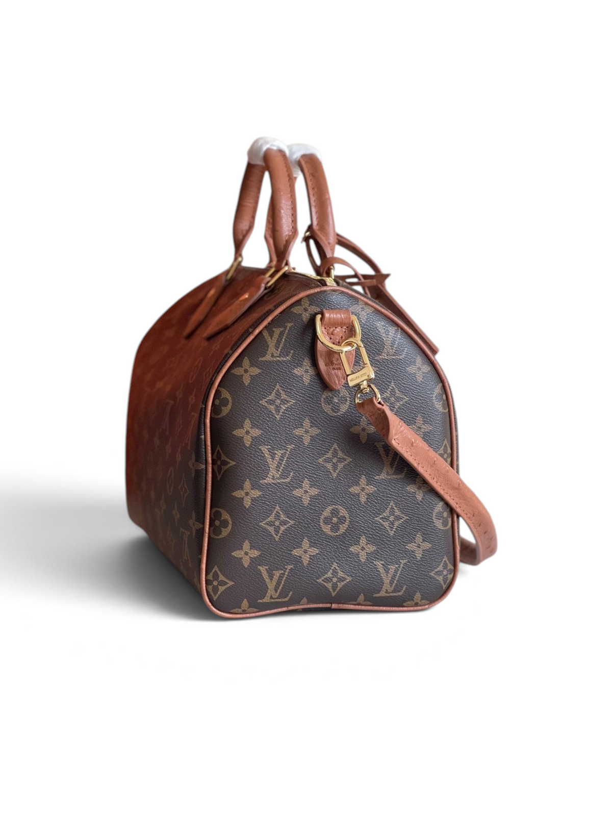 SWORD LUXURY Speedy Bandoulière 30 tarzı kahverengi monogram kanvas çanta, deri detaylı ve ayarlanabilir askılı