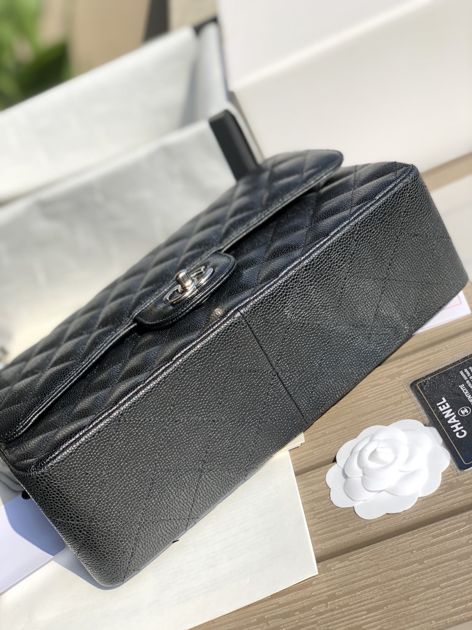 3.55 Large Caviar Leather Classic Double Flap Bag - Silver hardware