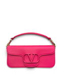 SWORD LUXURY Valentino Garavani VLogo Signature pembe deri çanta, altın rengi zincir askı ve ikonik V logosu detayı.
