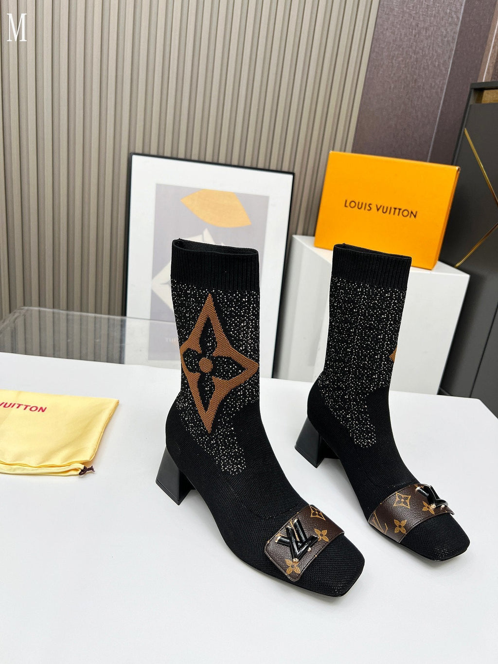 Monogram Knit Sock Ankle Boots