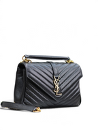 SWORD LUXURY siyah chevron kapitone deri Saint Laurent Collage çanta, YSL monogram ve metalik detaylı.