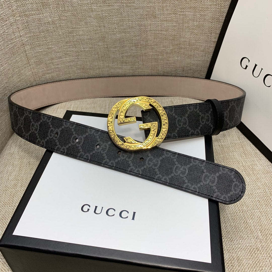 Monogram Canvas Belt with Gold-Tone Interlocking GG Buckle