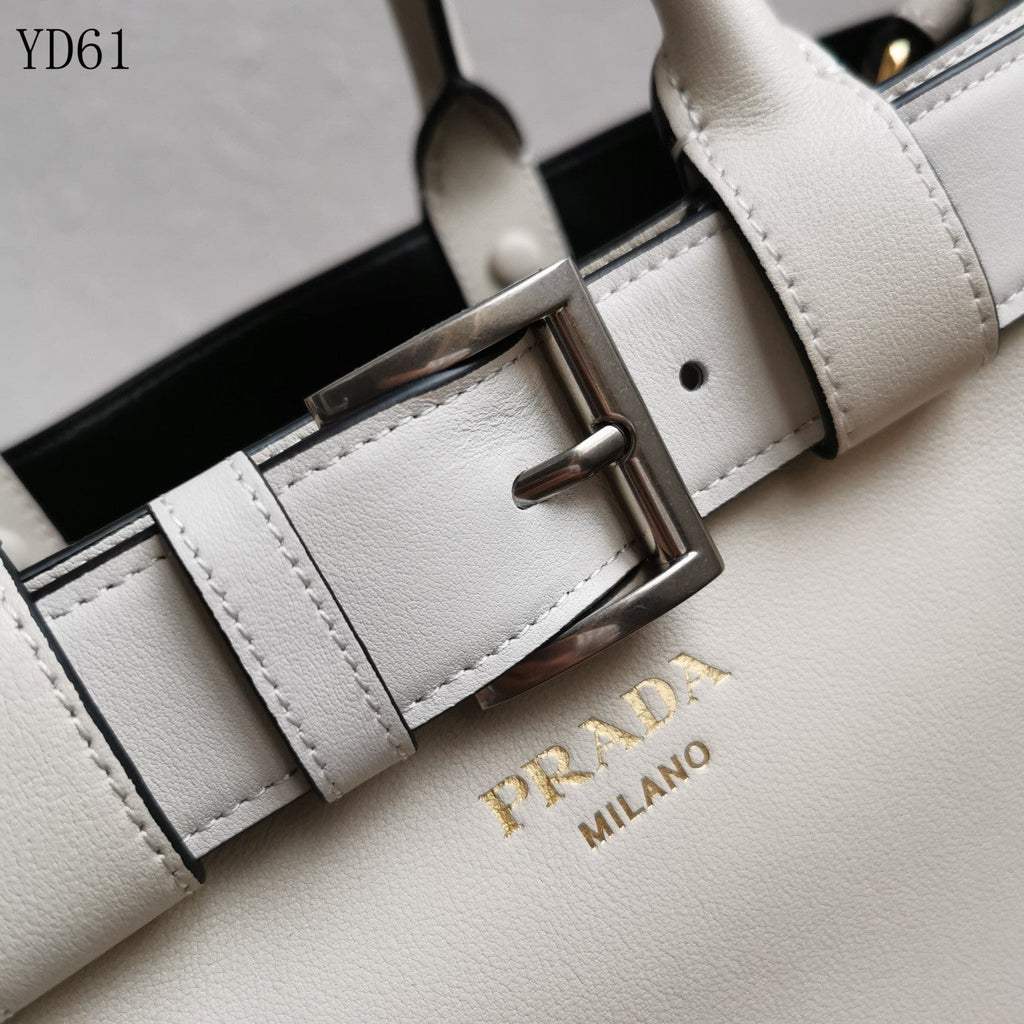 Buckle Belted Medium Leather Tote Bag