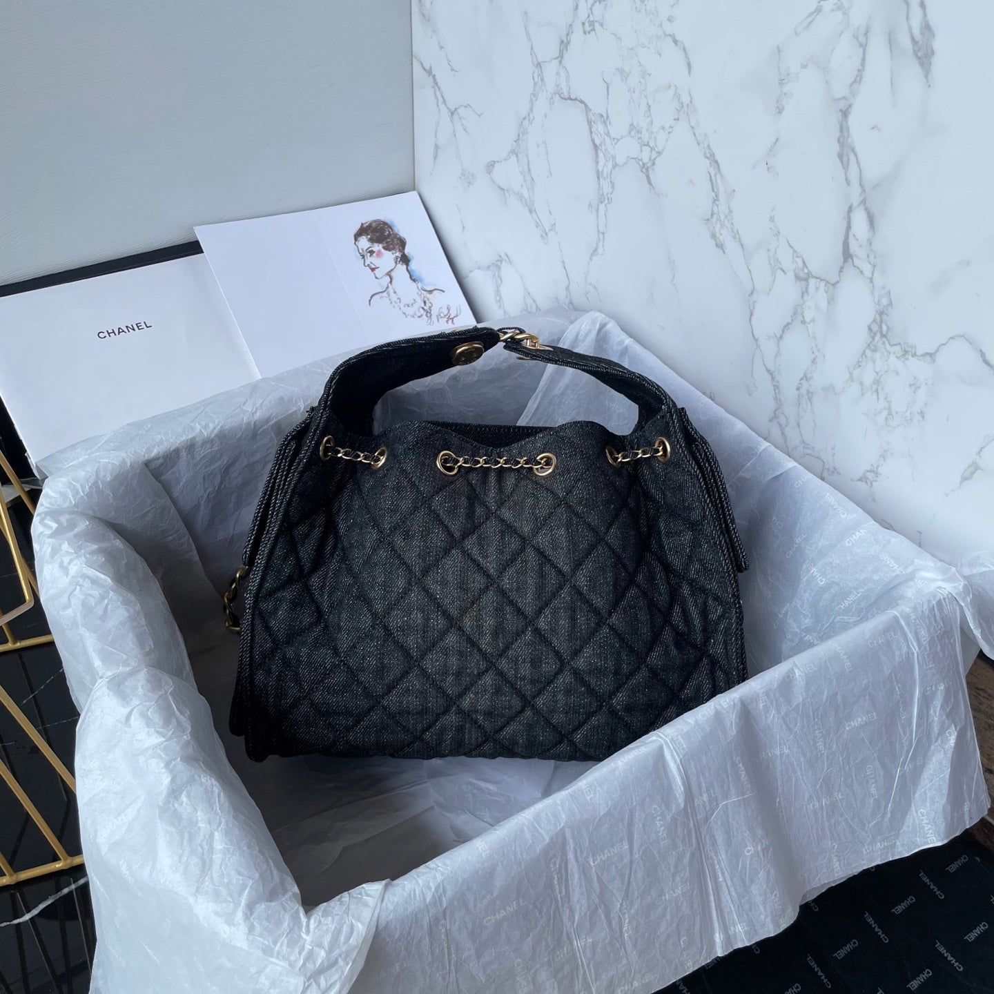 25 Medium Quilted Denim Bag