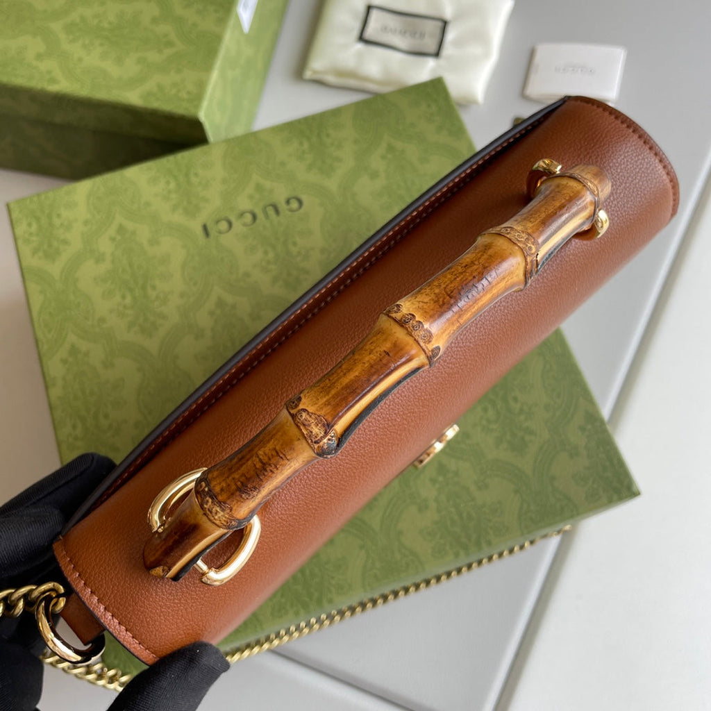 Bamboo Handle Leather Wallet with Chain