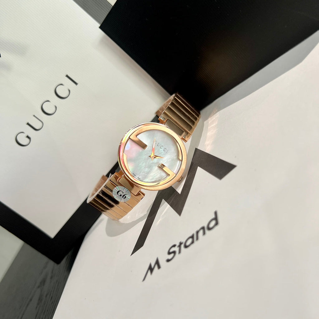G-Frame Gold Stainless Steel Watch with Mother-of-Pearl Dial – 37mm