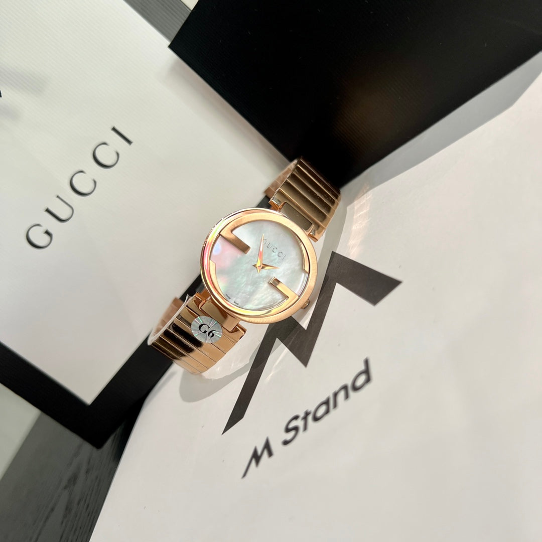 G-Frame Gold Stainless Steel Watch with Mother-of-Pearl Dial – 37mm
