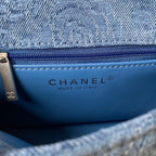 Mini Flap Bag in Quilted Denim with Silver-Tone Chain