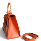 SWORD LUXURY Saïgon PM orange Goyardine canvas handbag with beechwood handle and detachable leather shoulder strap.