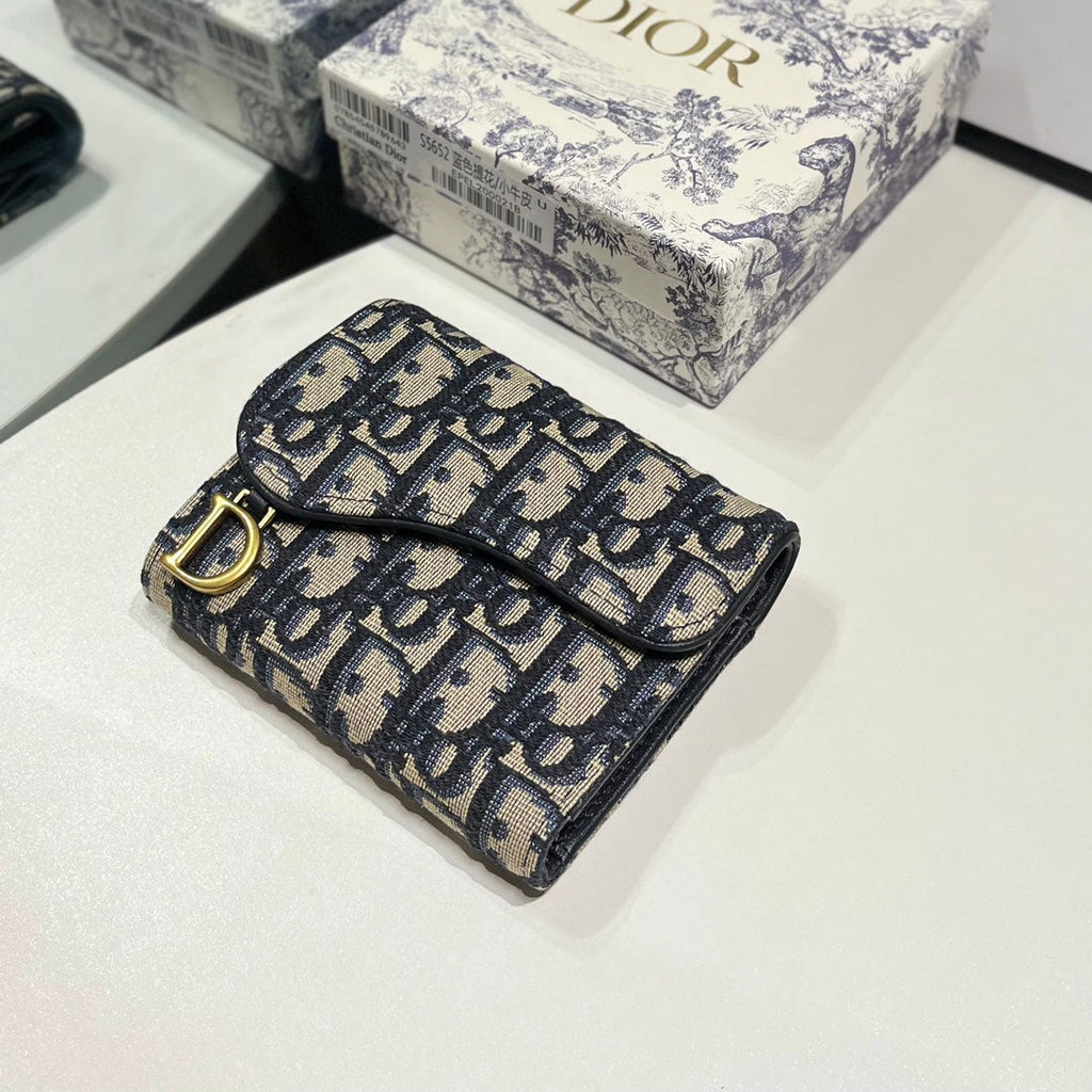 Oblique Lotus Wallet with Asymmetrical Flap & Gold "D" Charm