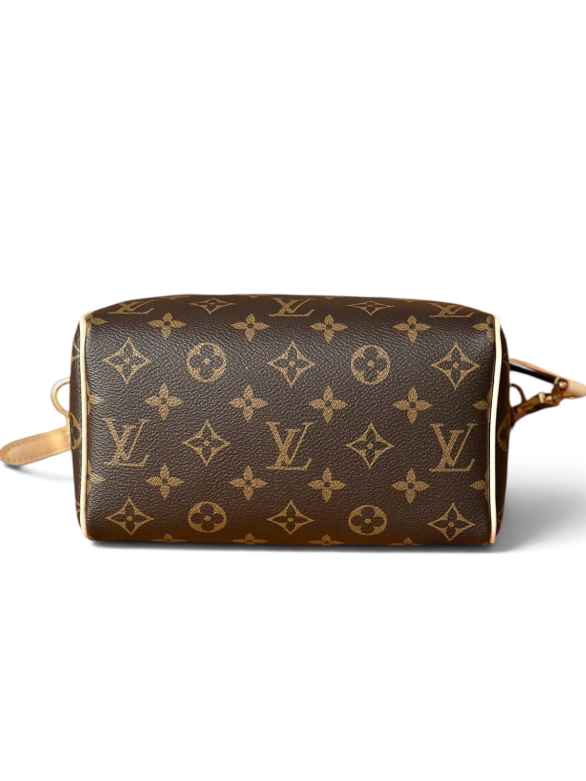 SWORD LUXURY Speedy Bandoulière 20 çanta, ikonik kahverengi Monogram kanvas desenli ve deri detaylı.