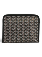 SWORD LUXURY Jouvence toiletry bag in signature black Goyardine canvas with leather trim and zip-top closure.
