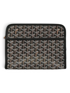 SWORD LUXURY Jouvence toiletry bag in signature black Goyardine canvas with leather trim and zip-top closure.
