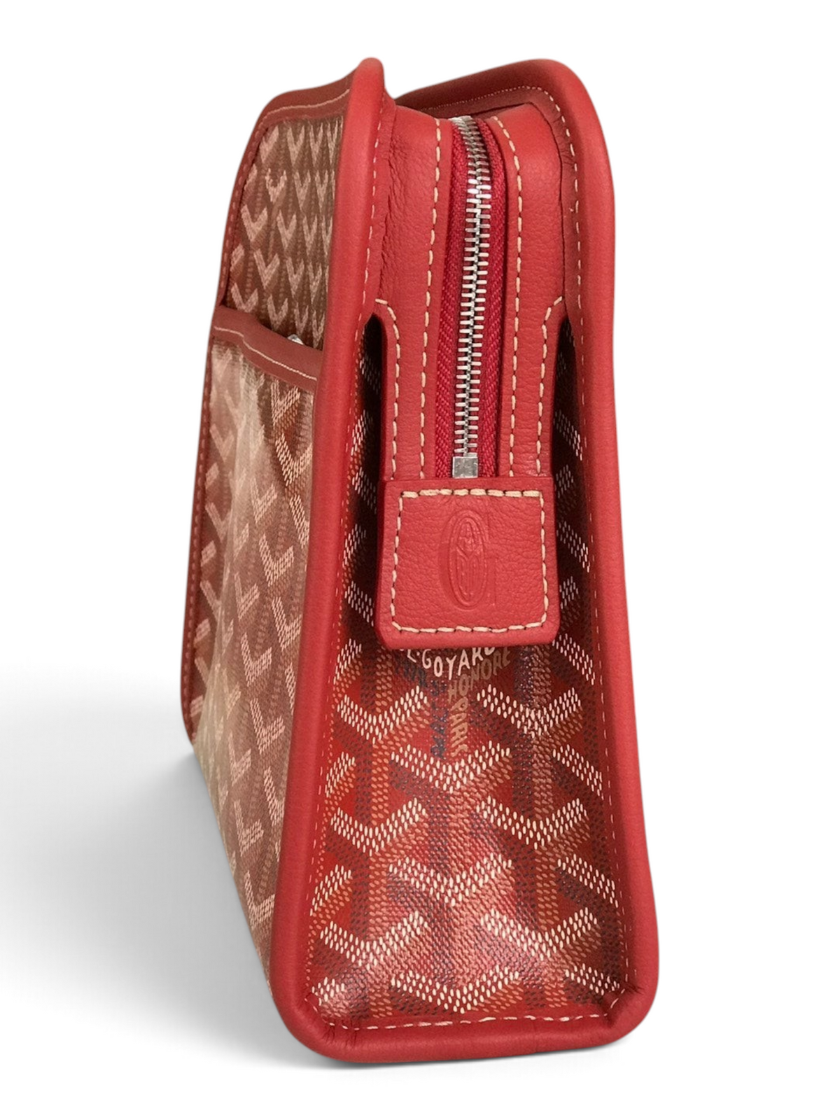 SWORD LUXURY Jouvence toiletry bag in red Goyardine canvas with smooth leather trim and zip-top closure