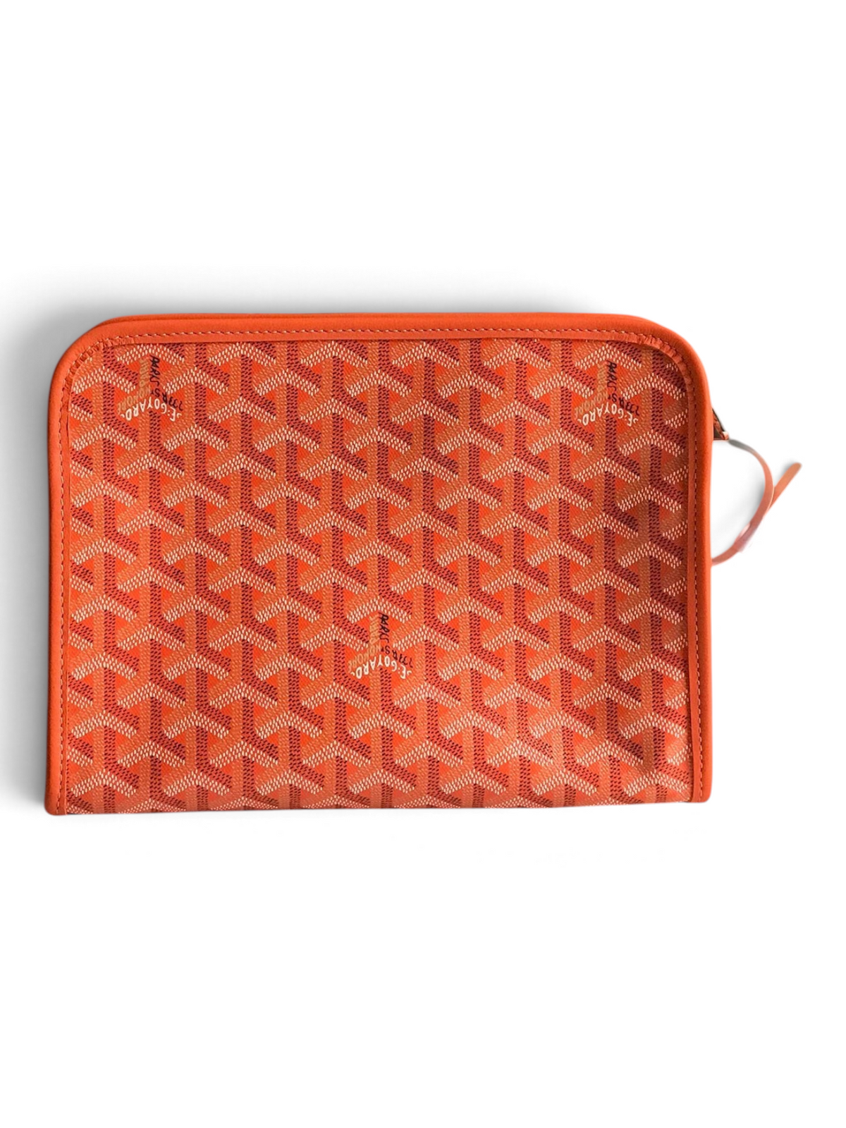 SWORD LUXURY orange Goyardine canvas Jouvence toiletry bag with leather trim and zip closure