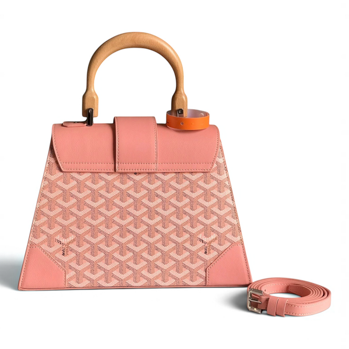 SWORD LUXURY Saïgon PM handbag in pink Goyardine canvas with a beechwood top handle and leather trim.