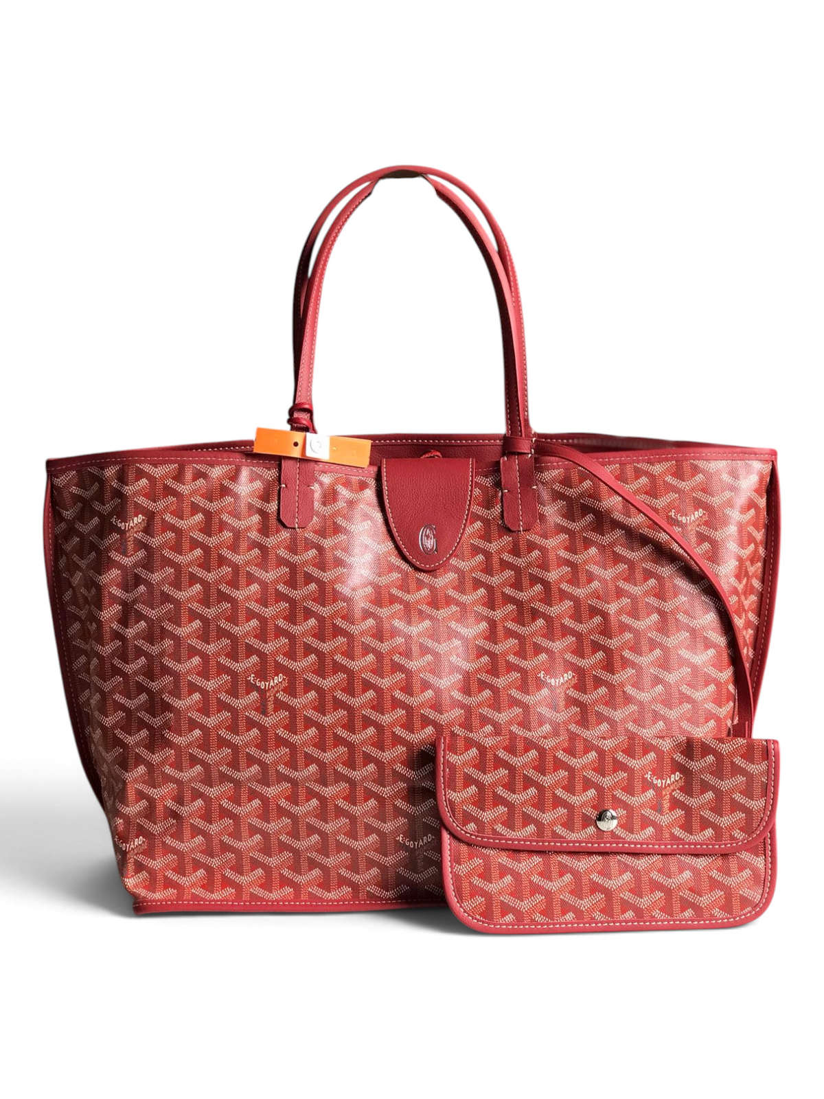 SWORD LUXURY Anjou kırmızı Goyardine kanvas çift taraflı küçük tote çanta ve uyumlu çıkarılabilir bozuk para cüzdanı.