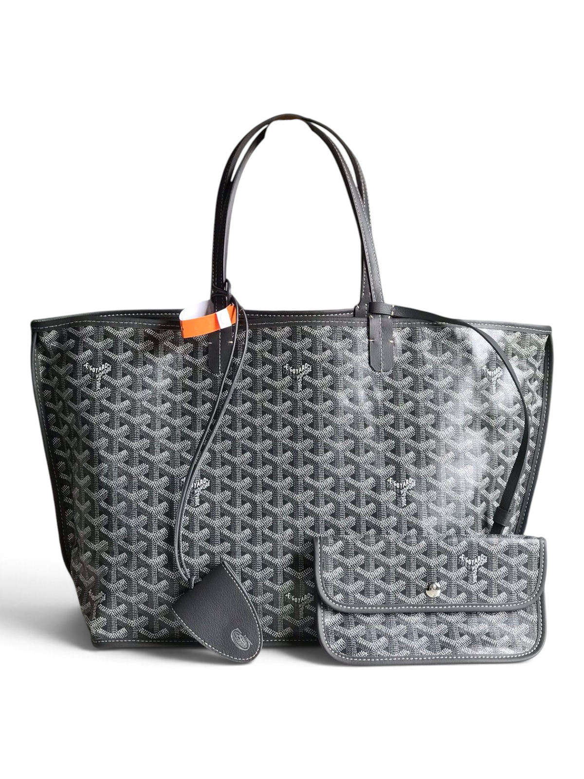 SWORD LUXURY Anjou siyah Goyardine kanvas çift taraflı küçük tote çanta, deri saplar ve çıkarılabilir bozuk para cüzdanı