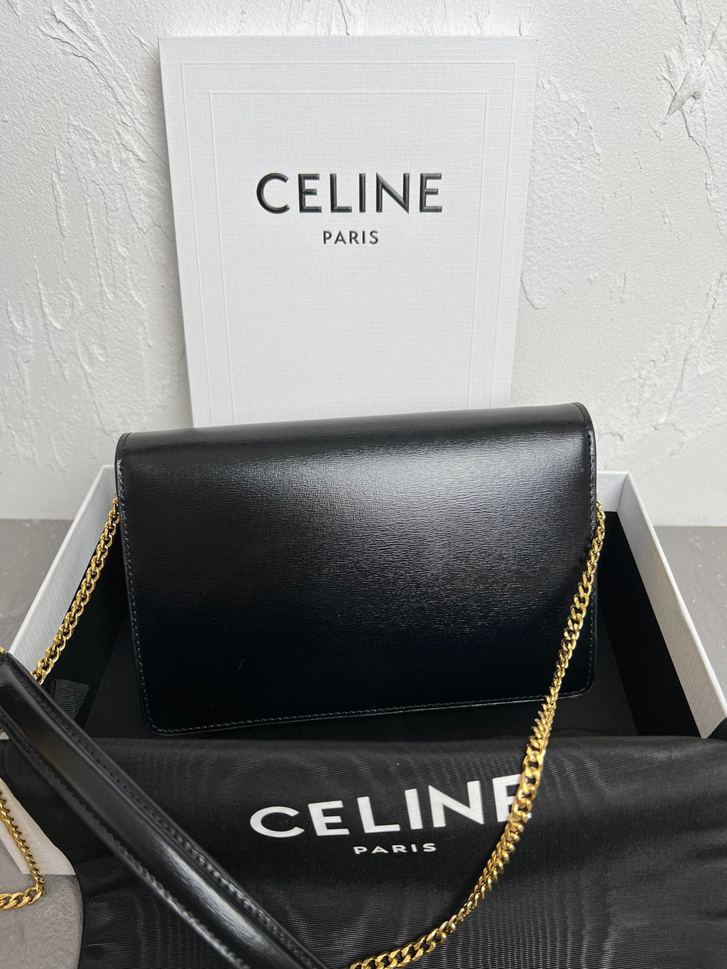 Triomphe Glossy Cowhide Leather Chain Wallet