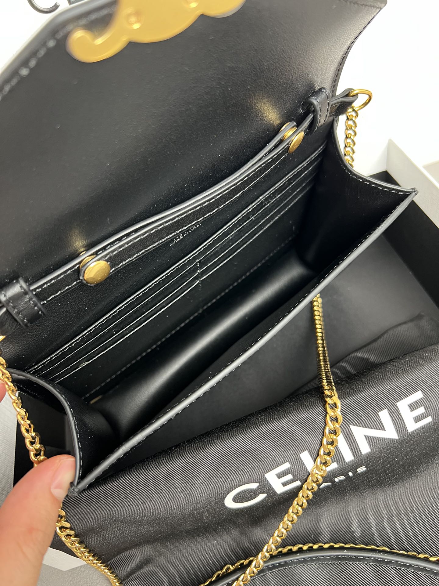Triomphe Glossy Cowhide Leather Chain Wallet