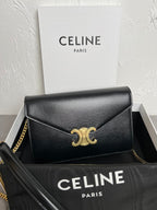 Triomphe Glossy Cowhide Leather Chain Wallet