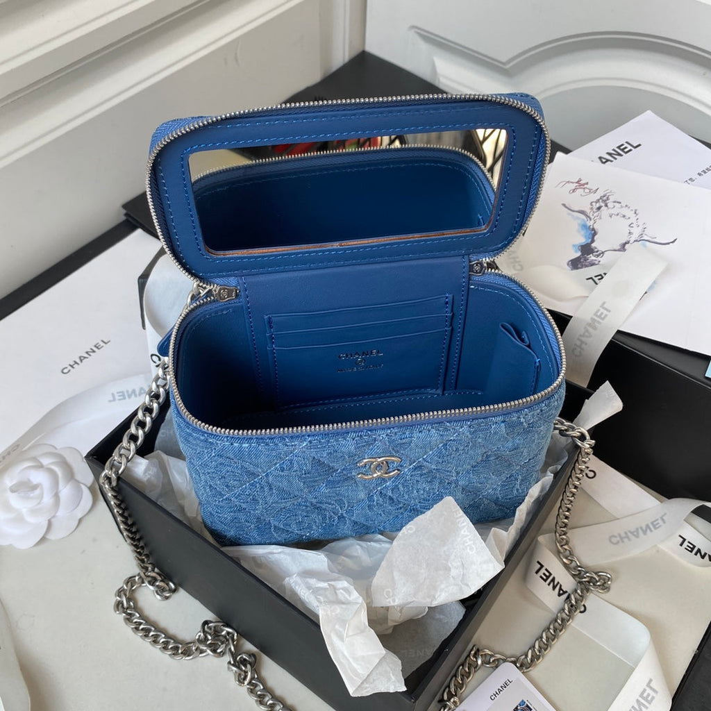 Denim Quilted Heart Charm Mini Shoulder Bag