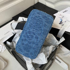 Denim Quilted Heart Charm Mini Shoulder Bag