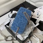 Denim Quilted Heart Charm Mini Shoulder Bag
