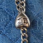 Denim Quilted Heart Charm Mini Shoulder Bag