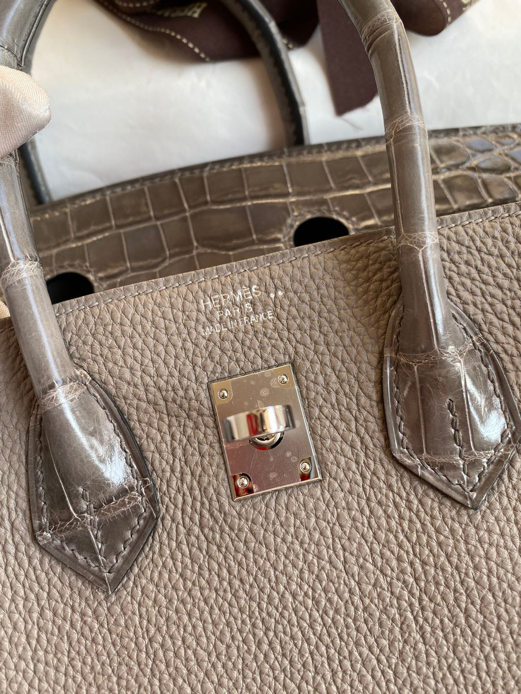 Birkin 25 Togo Leather & Crocodile Leather Bag