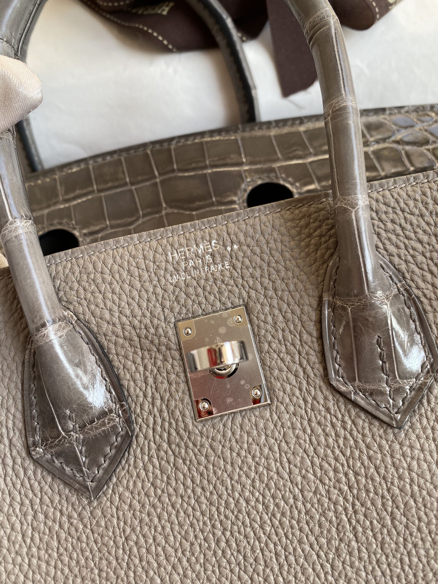 Birkin 25 Togo Leather & Crocodile Leather Bag