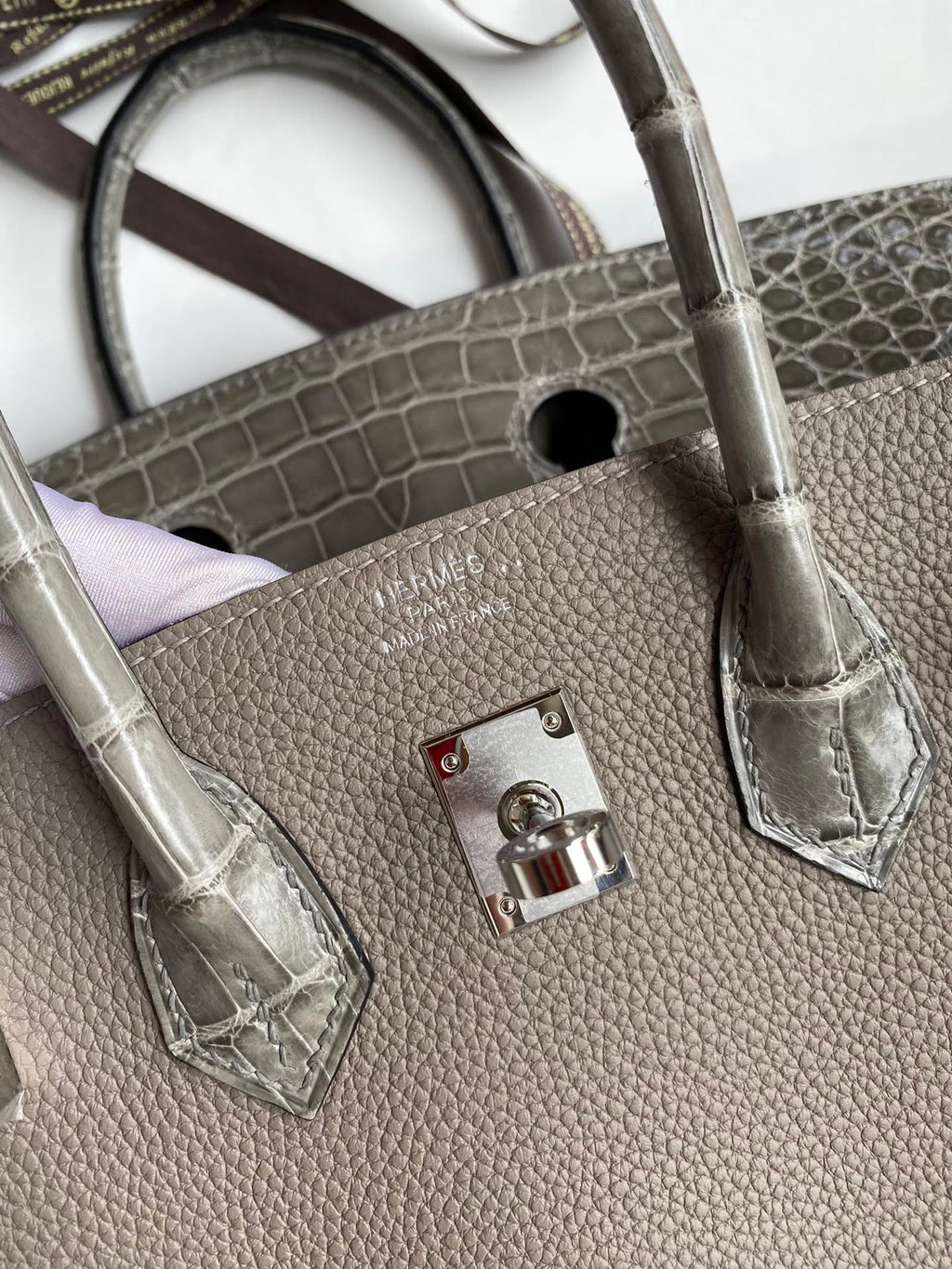 Birkin 25 Togo Leather & Crocodile Leather Bag