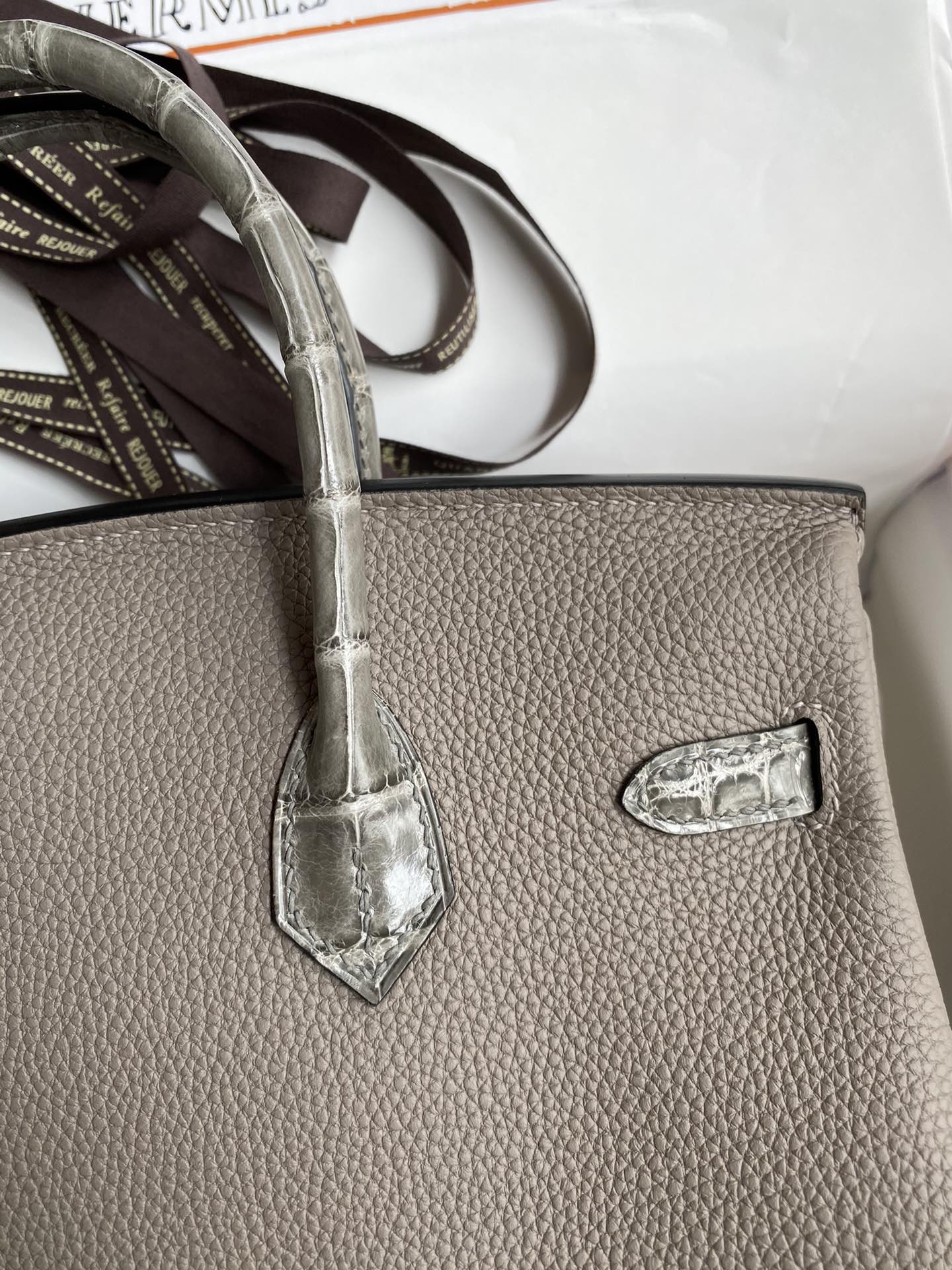 Birkin 25 Togo Leather & Crocodile Leather Bag