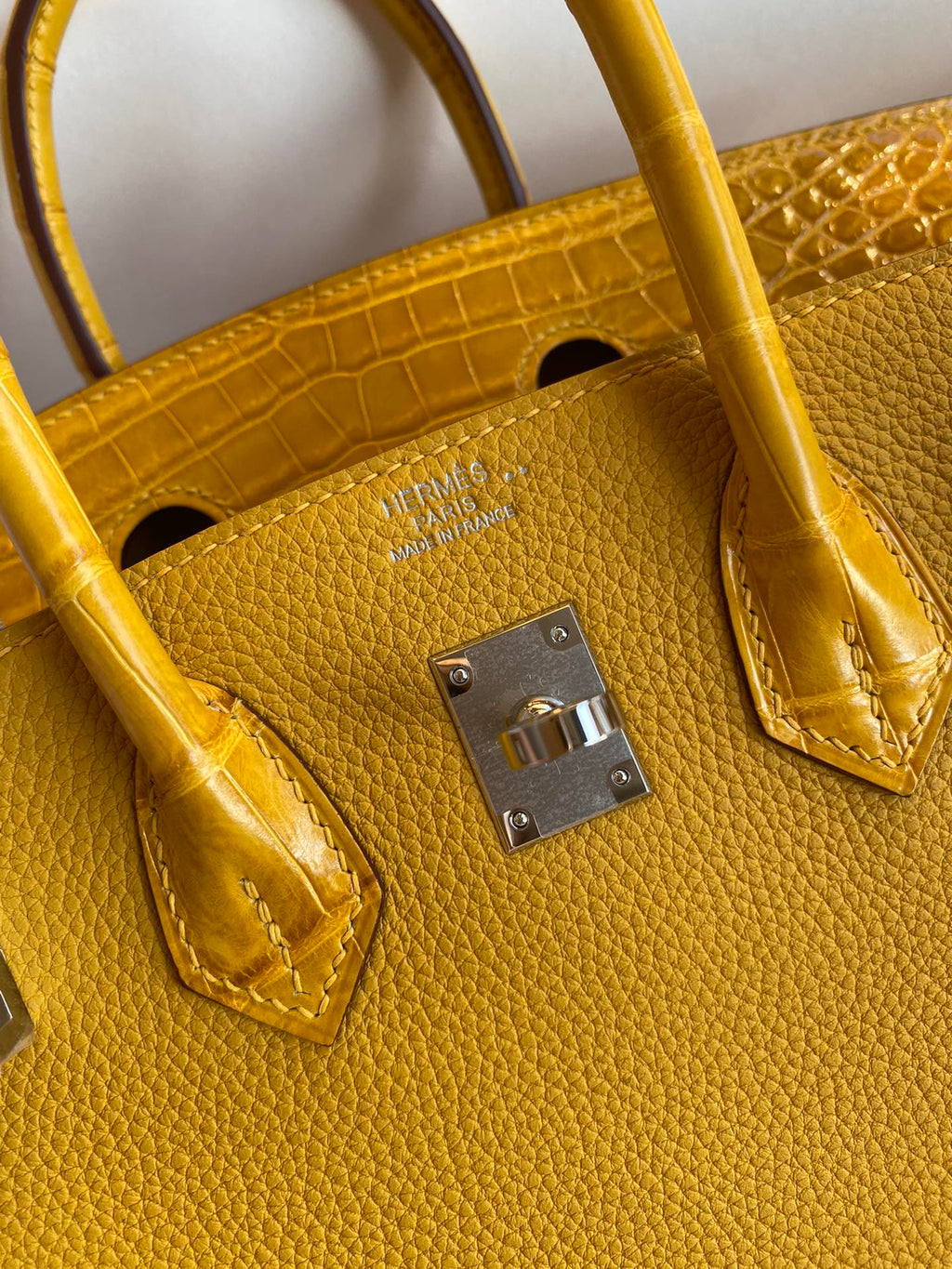 Birkin 25 Togo Leather & Crocodile Leather Bag