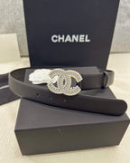 Pearl CC Buckle Black Leather Belt