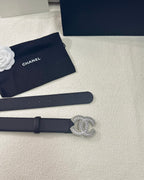 Pearl CC Buckle Black Leather Belt