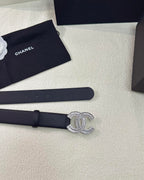 Double C Crystal Buckle Leather Belt