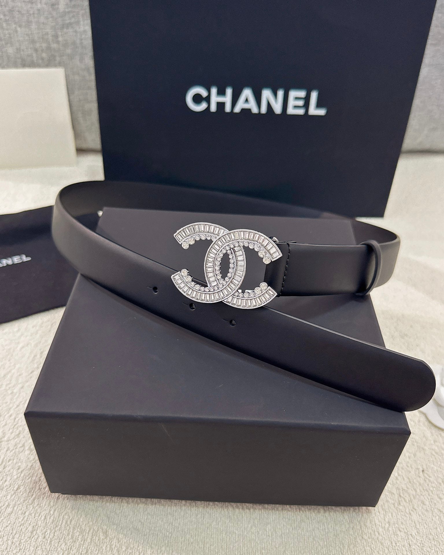 Double C Crystal Buckle Leather Belt