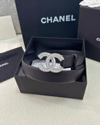 Double C Crystal Buckle Leather Belt