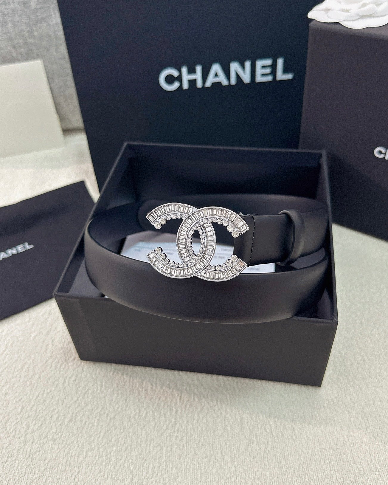 Double C Crystal Buckle Leather Belt