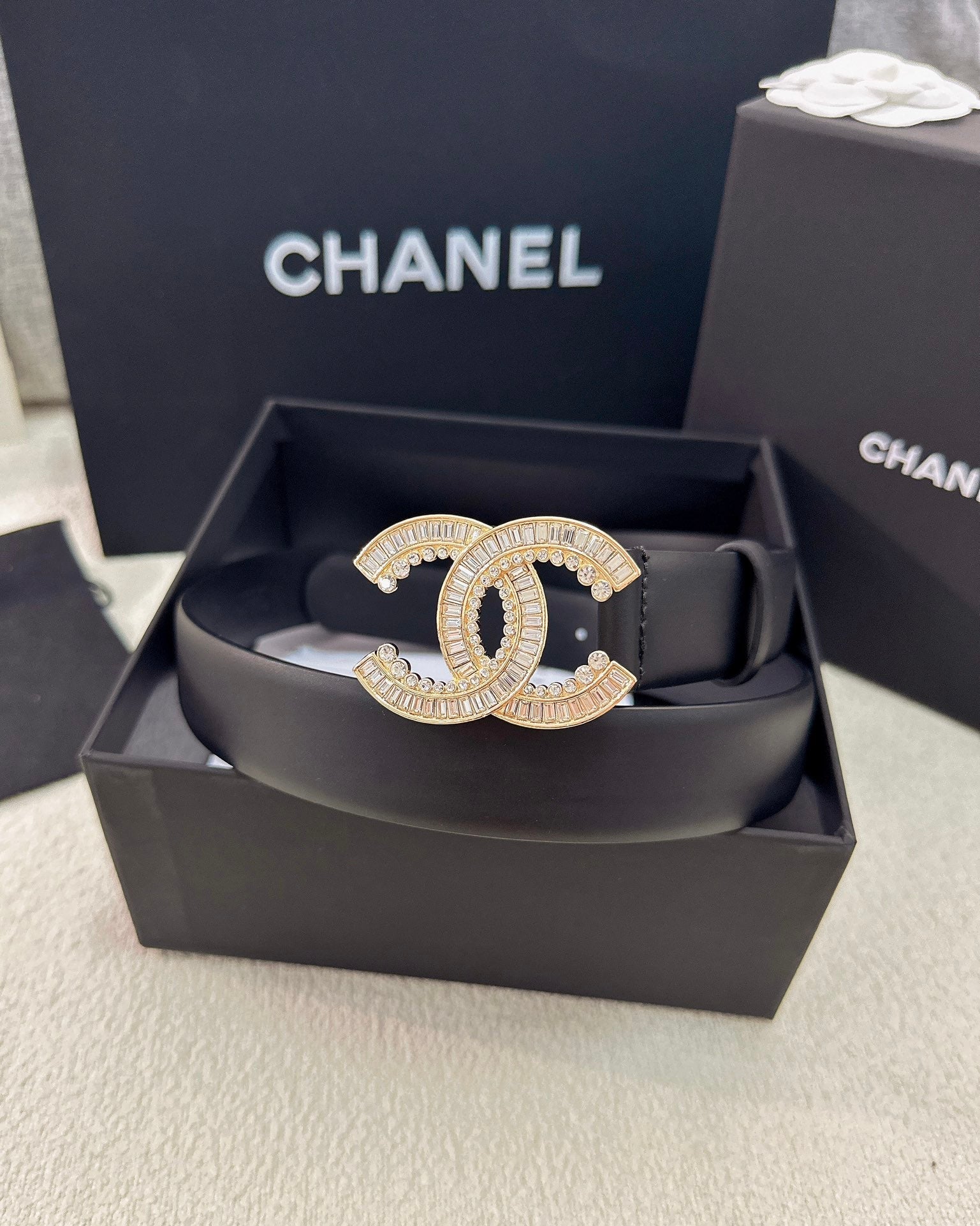 Double C Crystal Buckle Leather Belt