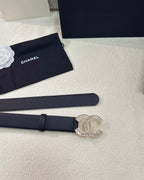 Double C Crystal Buckle Leather Belt