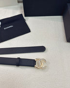 Twisted CC Crystal Buckle Black Leather Belt