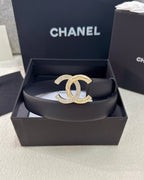 Twisted CC Crystal Buckle Black Leather Belt