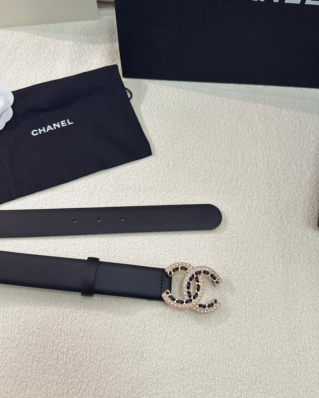 Pearl CC Logo Leather Belt – 28mm