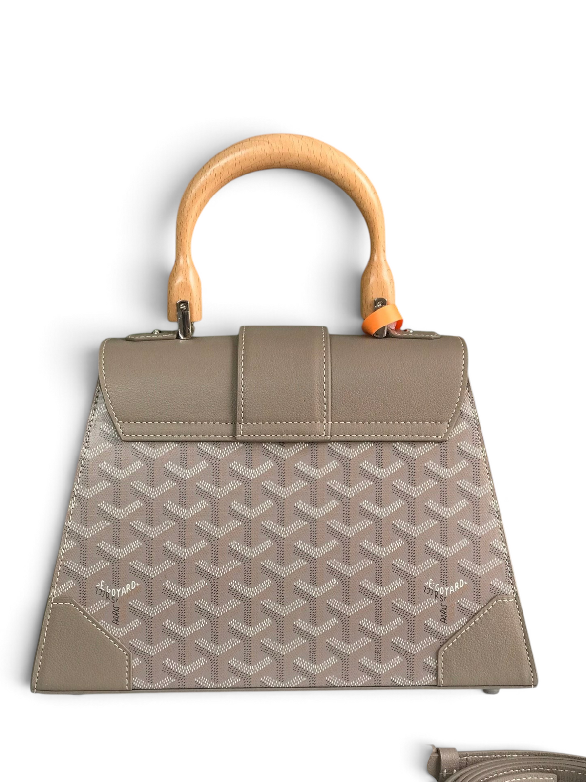SWORD LUXURY Saïgon PM handbag in grey Goyardine canvas with a natural beechwood handle and smooth leather trim.