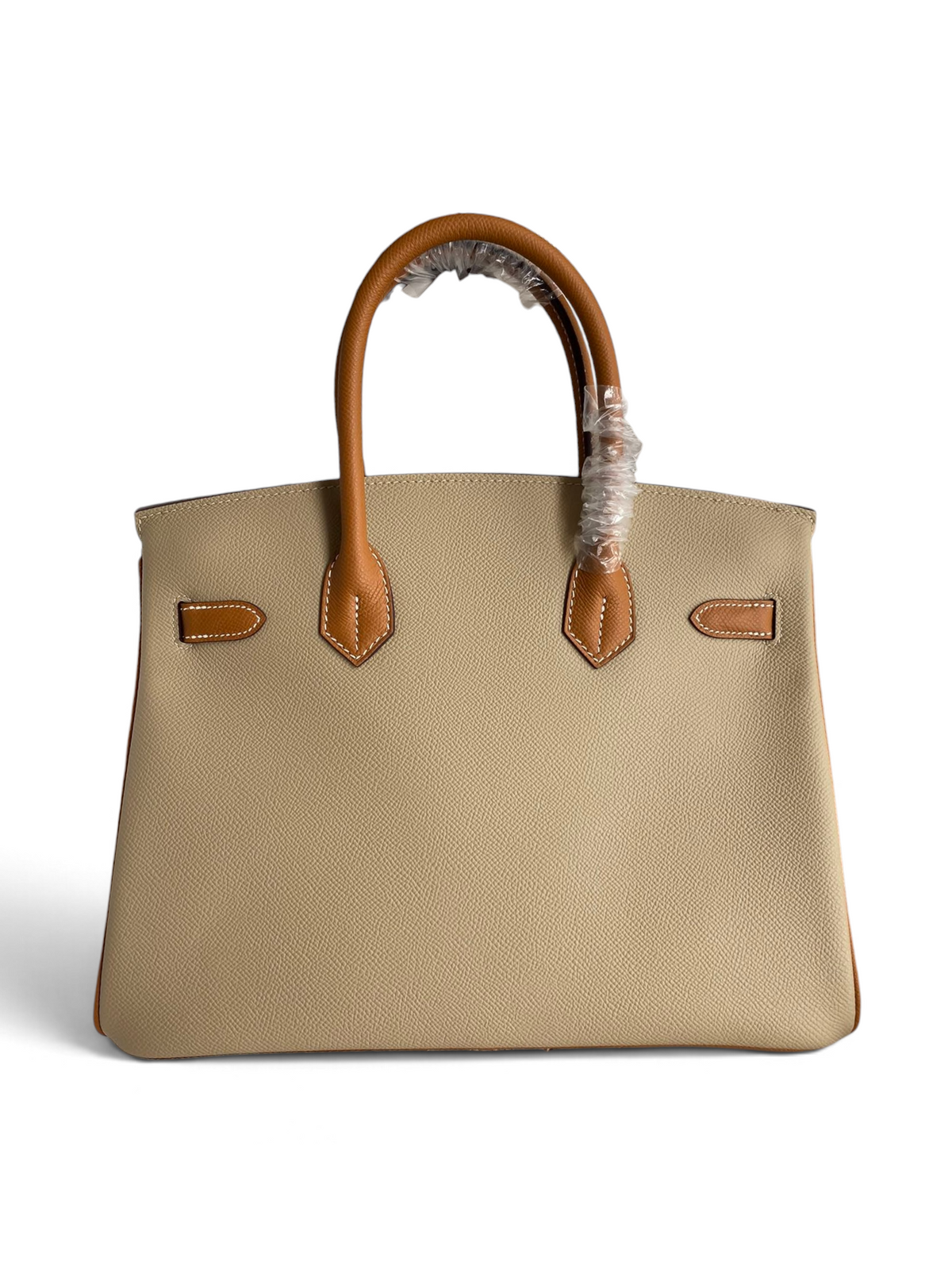 SWORD LUXURY marka, taupe ve krem renkli, Epsom deriden üretilmiş, altın donanımlı şık Hermès Birkin 30 çanta.