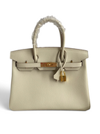 SWORD LUXURY beyaz Epsom deri Hermès Birkin 30 çanta, altın donanım ve kutu içeriği ile birlikte.